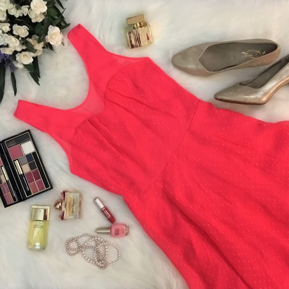 Express Fit and Flare Bright Coral Dress - Picture 2 of 9